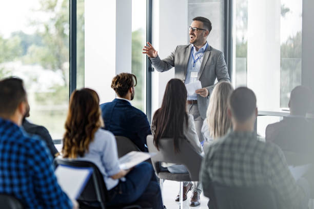 Professional training presentation in modern conference room